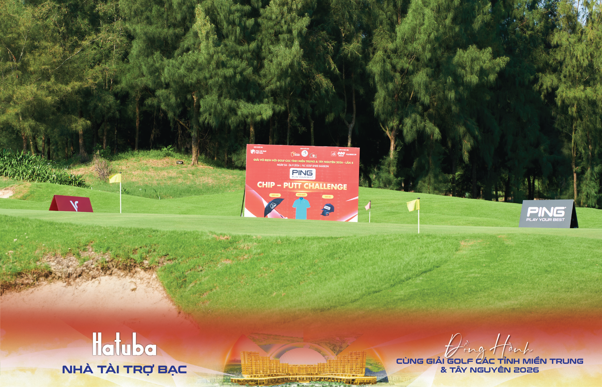 Biển tee trên sân Giải Golf Miền Trung Tây Nguyên 2026 do HATUBA triển khai