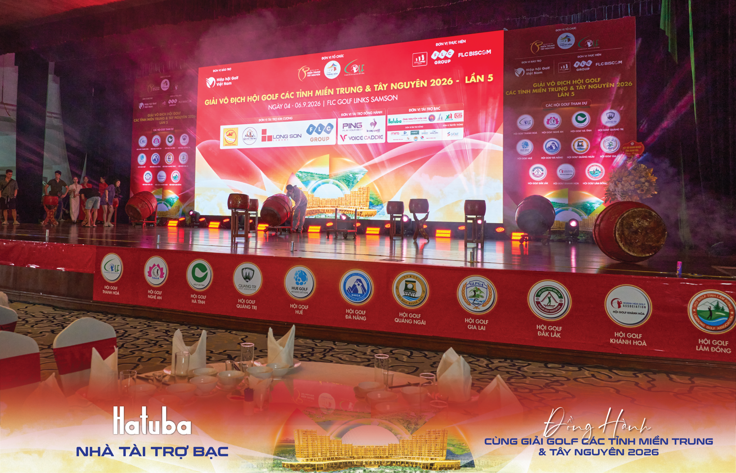 HATUBA thi công backdrop sân khấu Giải Golf Miền Trung Tây Nguyên 2026