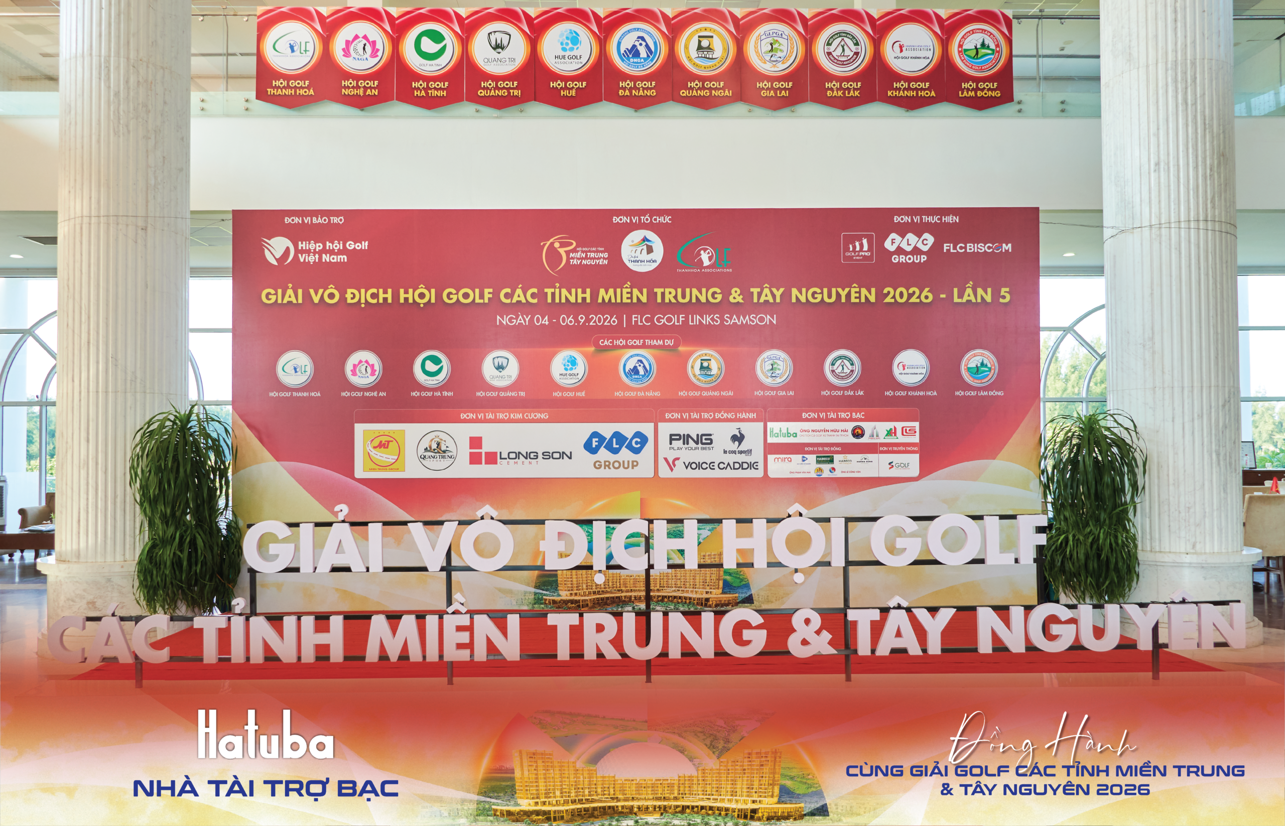 Khu vực check-in Giải Golf Miền Trung Tây Nguyên 2026 do HATUBA thiết kế