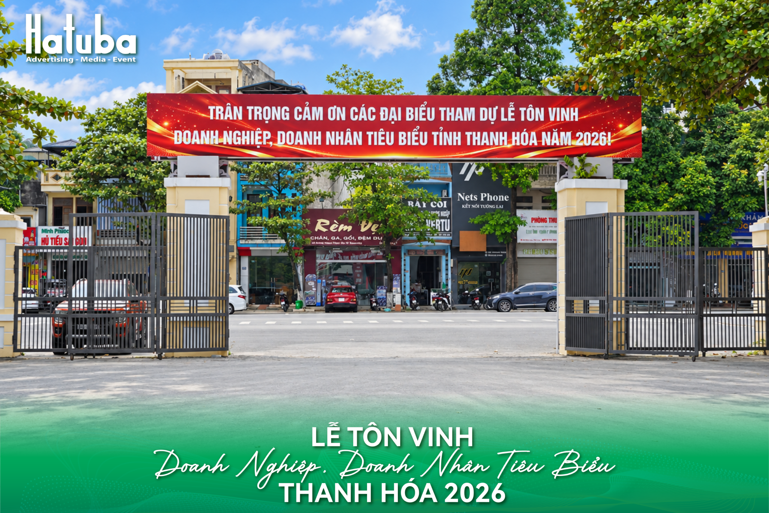Băng rôn tri ân đại biểu tham dự Lễ tôn vinh doanh nghiệp, doanh nhân tiêu biểu Thanh Hóa năm 2026 do HATUBA triển khai