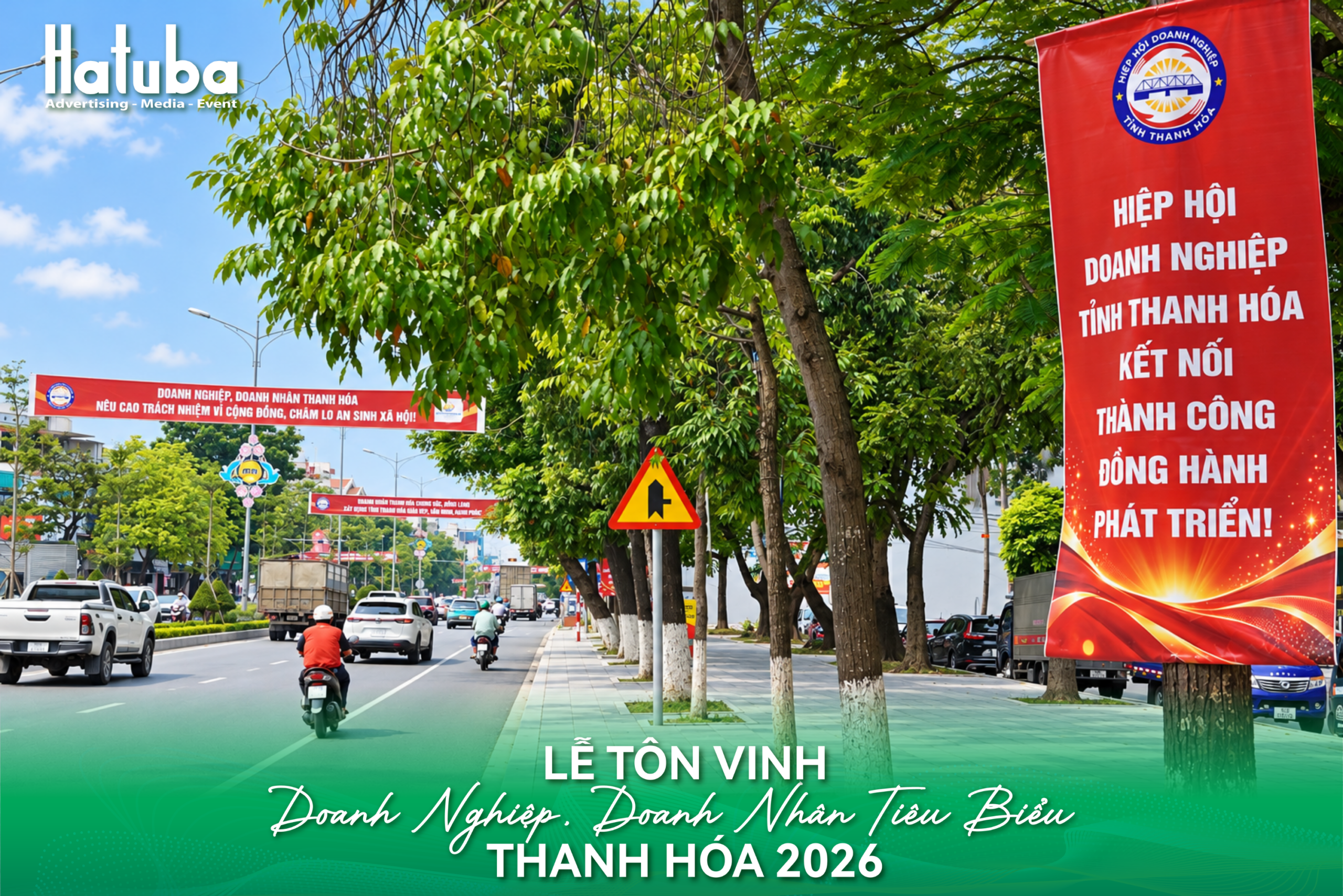 Hệ thống băng rôn, phướn truyền thông góp phần lan tỏa không khí chào mừng Ngày Doanh nhân Việt Nam tại Thanh Hóa
