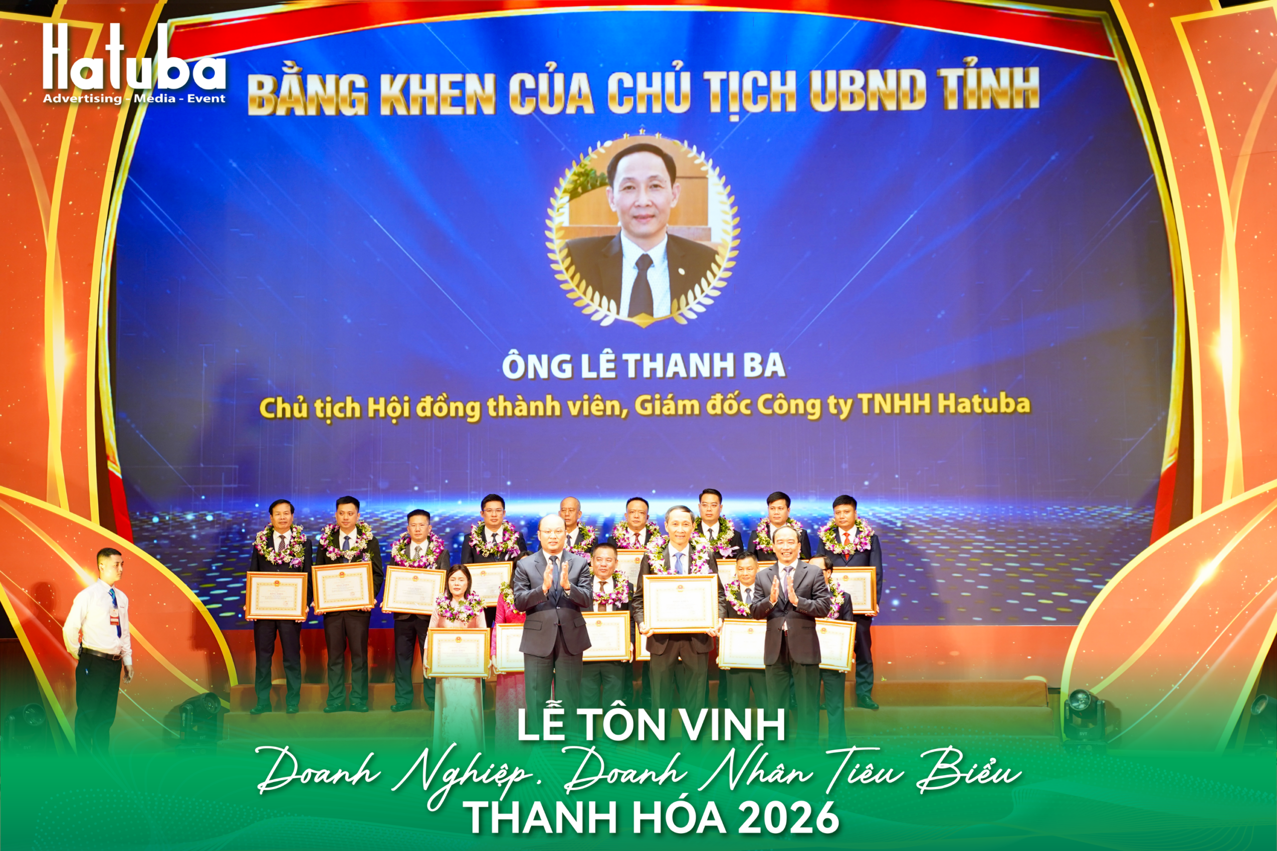 Ông Lê Thanh Ba, Chủ tịch Hội đồng thành viên, Giám đốc Công ty TNHH HATUBA được vinh danh tại Lễ tôn vinh doanh nhân Thanh Hóa 2026 