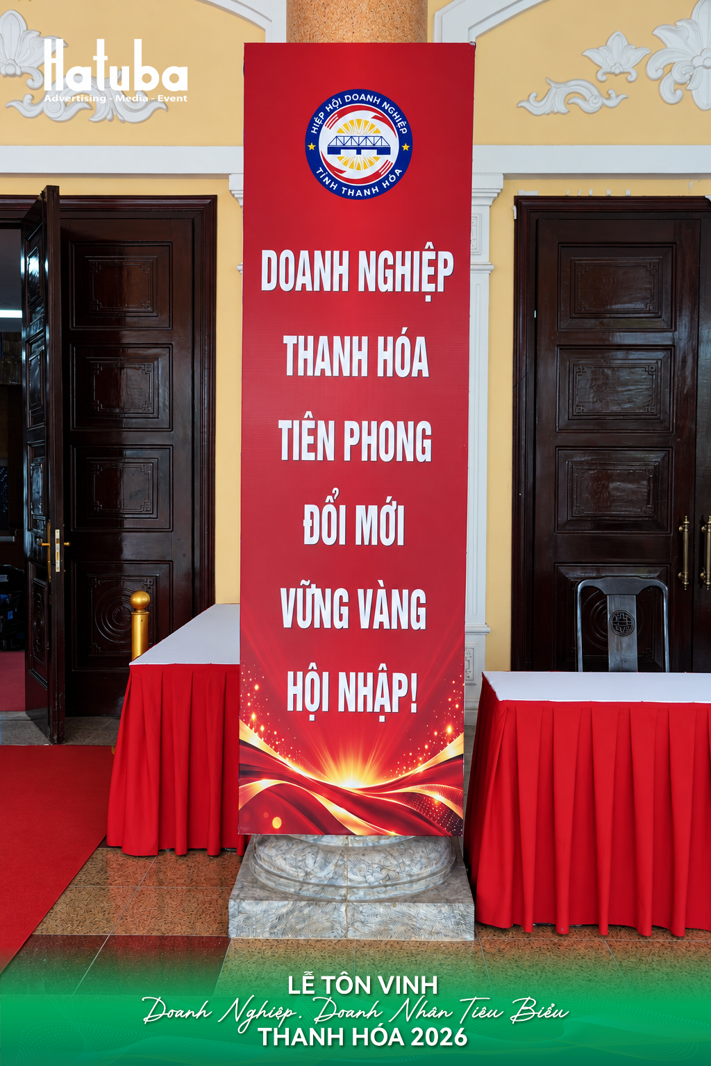Phướn truyền thông Doanh nghiệp Thanh Hóa tiên phong đổi mới, vững vàng hội nhập tại Lễ tôn vinh doanh nghiệp năm 2026