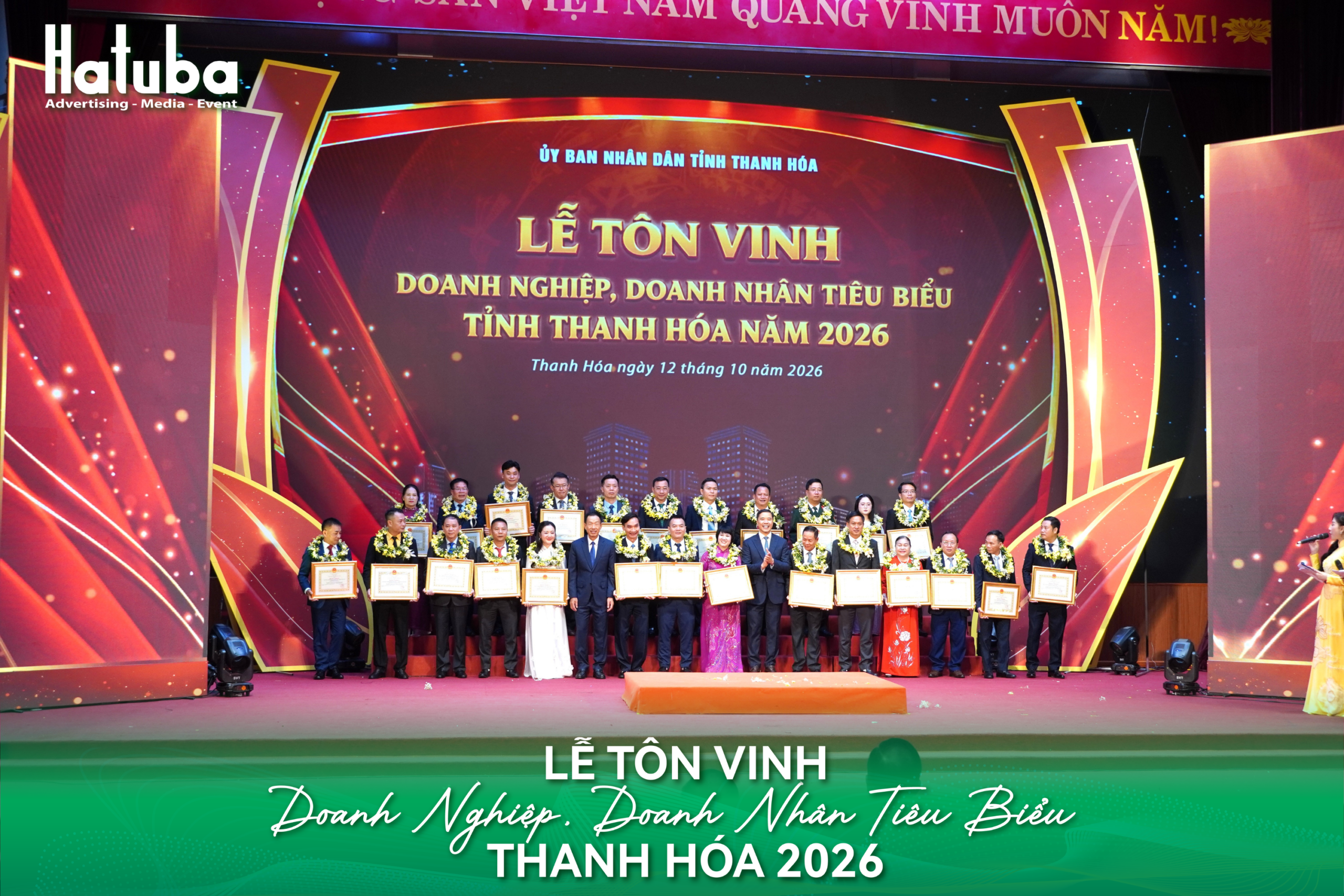 Các doanh nghiệp và doanh nhân tiêu biểu được trao Bằng khen trên sân khấu Lễ tôn vinh Thanh Hóa năm 2026